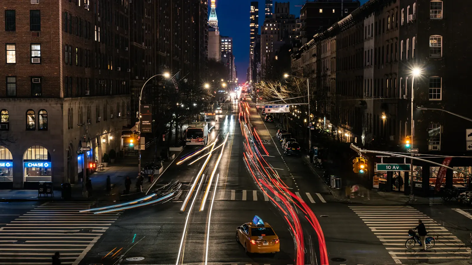 Manhattan street at night before a long-distance ride